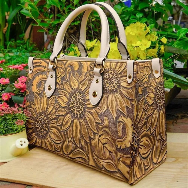 Floral Sunflower Leather Bag ,Women  Floral Sunflower Leather Handbag,Crossbody Bag,Personalized Leather bag,Shoulder Handbag,Handmade Bag.jpg