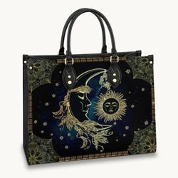 hippie leather bag moon and sun leather bag, moon and sun handbag, women skull handbag