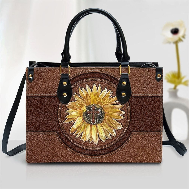 Jesus Sunflower Leather Bag ,Women Sunflower Leather Handbag,Crossbody Bag,Personalized Leather bag,Shoulder Handbag,Handmade Bag.jpg