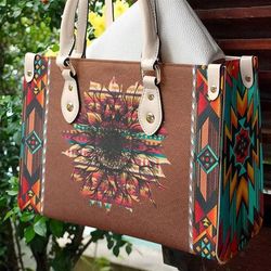 Native American Sunflower Leather Bag, Women Sunflower Leather Handbag, Crossbody Bag
