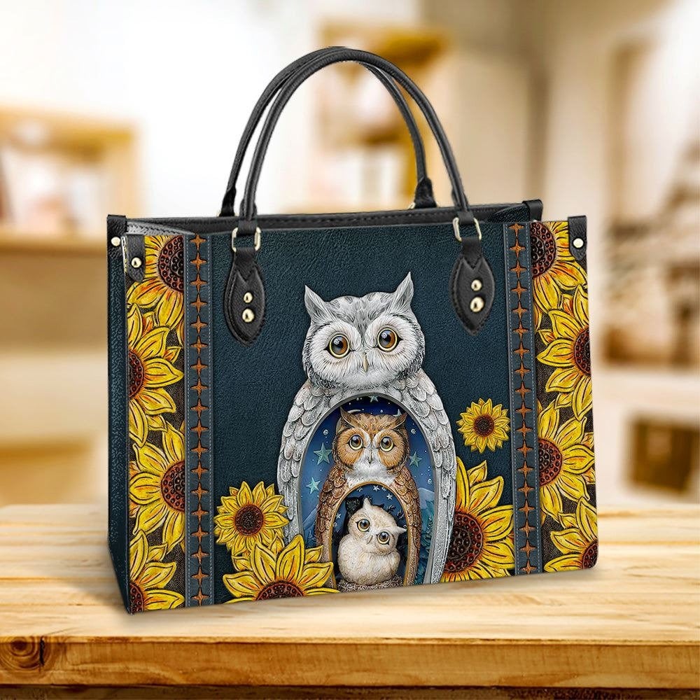 Owl Sunflower Leather Bag ,Women Owl Sunflower Leather Handbag,Crossbody Bag,Personalized Leather bag,Shoulder Handbag,Handmade Bag.jpg