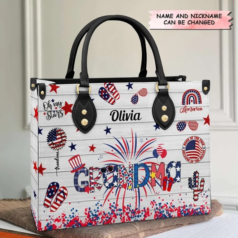Personalized 4th Of July Leather Bag, Mama handbag, Gift For Grandma, 4th Of July Bag, Independence Day Fireworks handbag.jpg