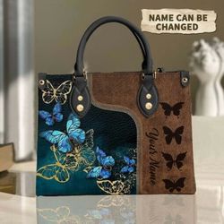 personalized butterfly leather handbag, tote bag, leather tote for women leather handbag