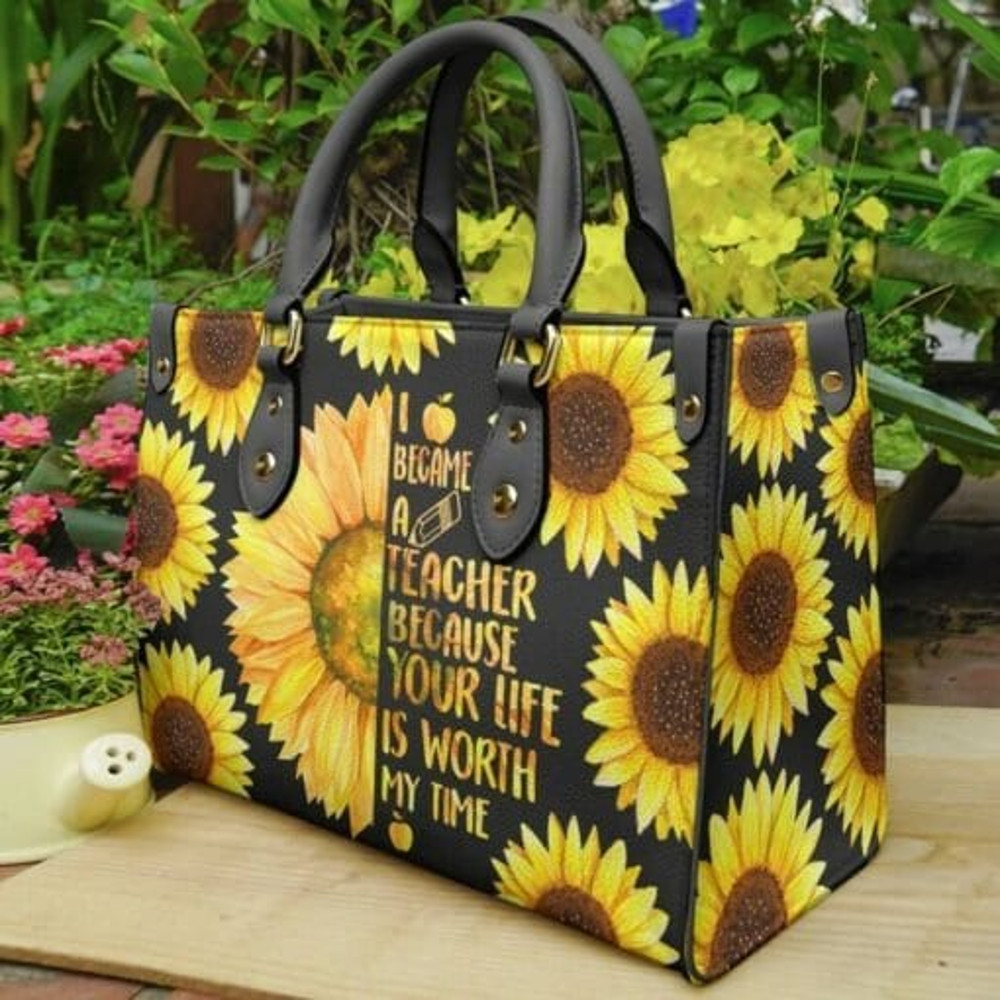 Sunflower Teacher Leather Bag,Women Leather Handbag,Crossbody Bag,Personalized Leather bag,Shoulder Handbag,Handmade bag, teacher handbag.jpg