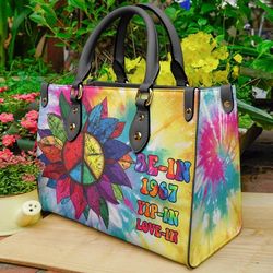 Custom Hippie Sunflower Leather Bag, Sunflower Handbag, Tote Bag