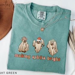 making spirits bright cowboy ghost t-shirt, chritmas cowboy t-shirt, western christmas tshirt, comfort color, iprintasty
