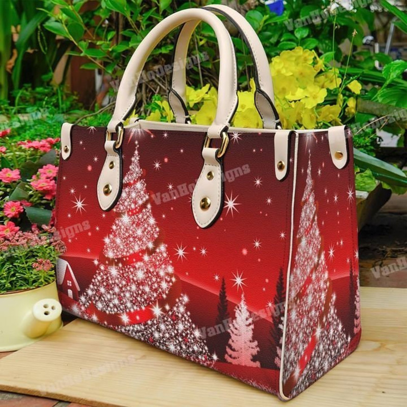 Christmas Tree Leather Handbag, Custom Leather Handbag, Christmas Woman Handbag, Christmas Women Bag and Purses, Christmas Gift.jpg