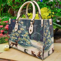 christmas women leather handbag, custom leather handbag, christmas woman handbag