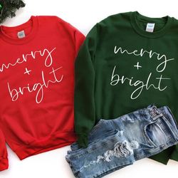 merry and bright christmas sweatshirt, retro christmas sweat, soft women christmas sweat, christmas party sweat, merry c