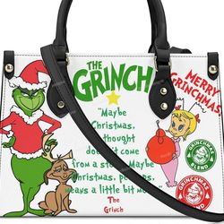 Grinch Christmas Leather Handbag, Grinch Bags And Purses, Grinch Lover Handbag