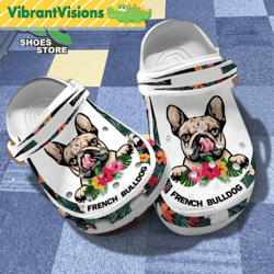 french bulldog crocs, dog mom hibiscus flowers gifts