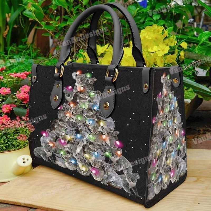 Koala Christmas Tree Leather Handbag, Custom Leather Handbag, Christmas Woman Handbag, Christmas Women Bag and Purses, Christmas Gift.jpg