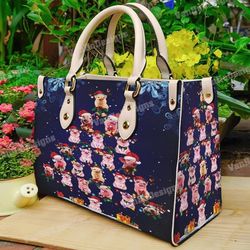 pig christmas tree leather handbag, custom leather handbag, christmas woman handbag