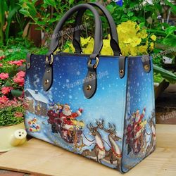 reindeer christmas leather handbag, custom leather handbag, christmas woman handbag