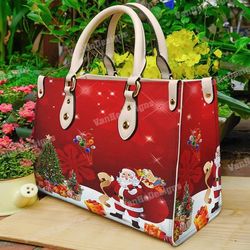 santa claus leather handbag, custom leather handbag, christmas woman handbag
