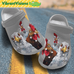 funny trio chicken crocs, chickens farm funny moment shoes