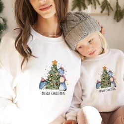 christmas jumper with cute penguins and tree unisex adult & kids size xmas sweatshirt cosy christmas jumper for women