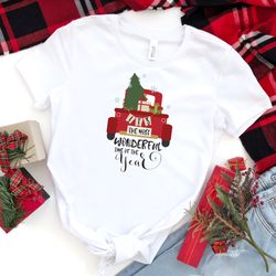 it's the most wonderful time of the year shirt with red christmas tree truck  unisex size  cute christmas t-shirt