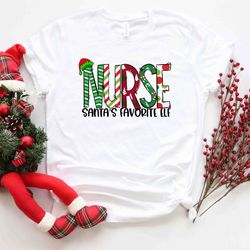 nurse santa's favorite elf shirt, nurse shirt, nurse life shirt, cute santa tee, christmas shirt, merry christmas gift f