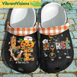 halloween nurse life sign pumpkin crocs shoes, cute stethoscope halloween crocs shoes