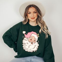 pink christmas santa sweatshirt, retro pink santa hat sweater, classic christmas santa, vintage santa graphic sweatshirt