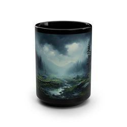 abstract forest mug green tree coffee cup nature landscape drinkware oil style