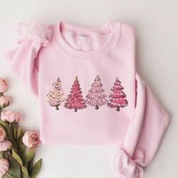 pink tree christmas sweater, christmas sweater, christmas crewneck, christmas tree sweatshirt, holiday sweaters for wome