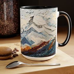 artistic mountain landscape mug 15oz large ceramic nature tea mug abstract