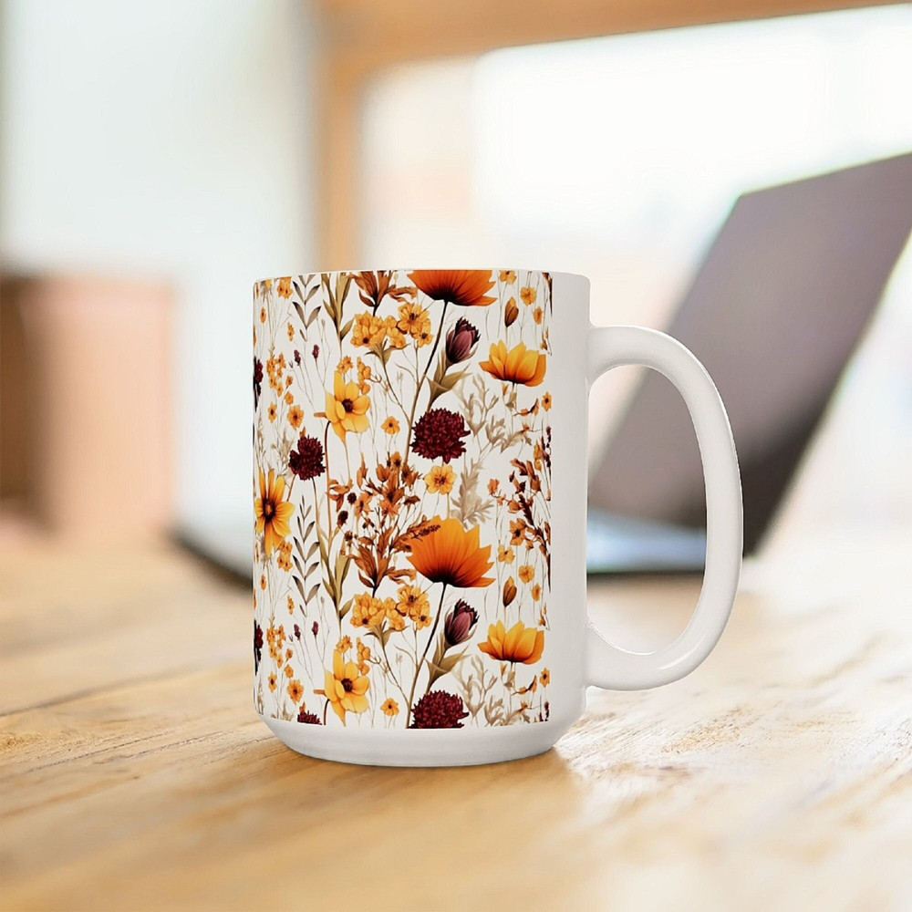 Autumn Wildflower Mug Fall Pressed Flower Coffee Cup Wildflower Botanical Tea Mug Harvest Season Tea Cup Fall Foliage Drinkware Autumn Gift 1.jpg