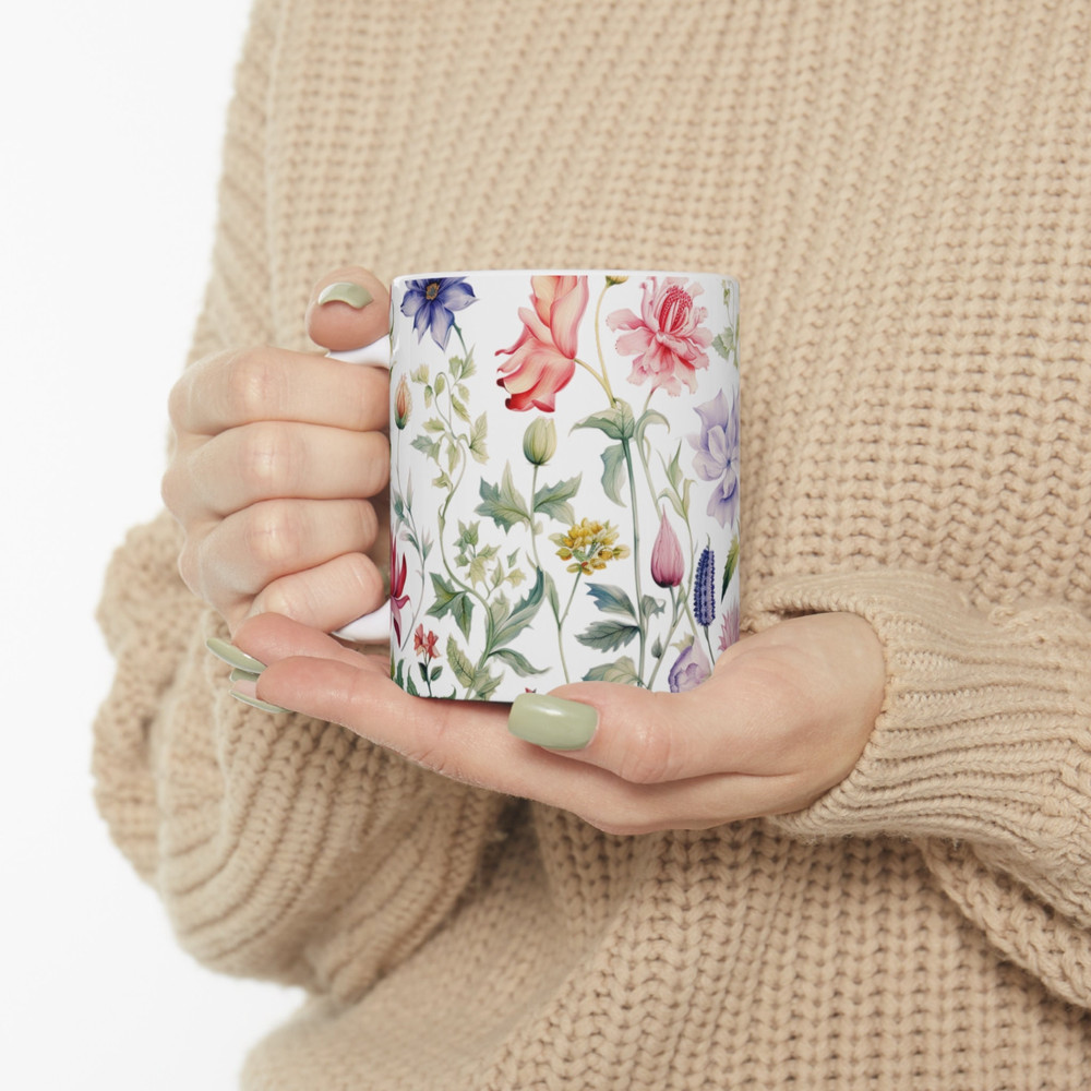 Beatiful Flower Pattern Coffee Mug Botanical Garden Flower Mug Floral Tea Cup Colorful Flower Pattern Cup Elegant Flower Design Coffee Gift 10.jpg