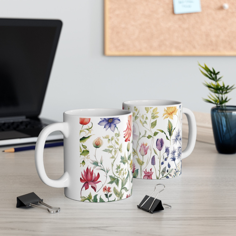 Beatiful Flower Pattern Coffee Mug Botanical Garden Flower Mug Floral Tea Cup Colorful Flower Pattern Cup Elegant Flower Design Coffee Gift 6.jpg
