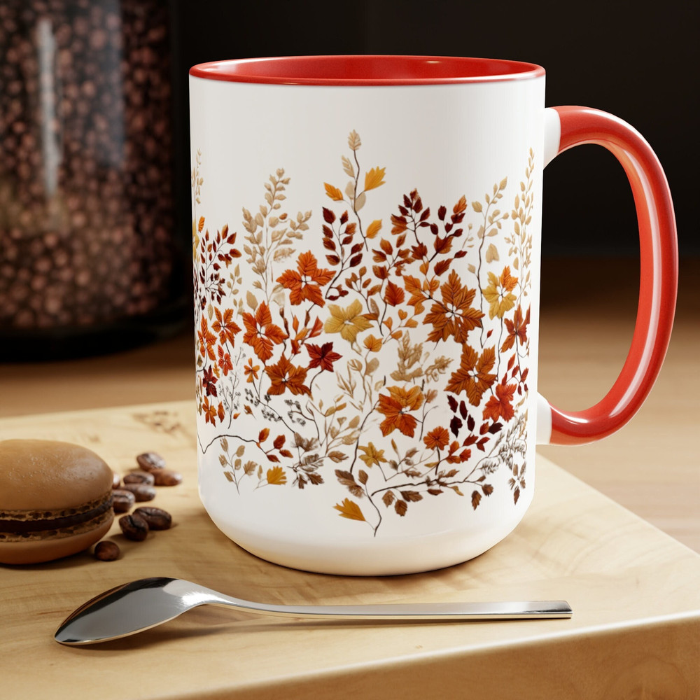 Beautiful Embroidery Coffee Mug Autumn Leaf Embroidered Design Tea Cup Fall Leaves Pattern Cup Pressed Fall Foliage Coffee Cup Fall Decor 1.jpg