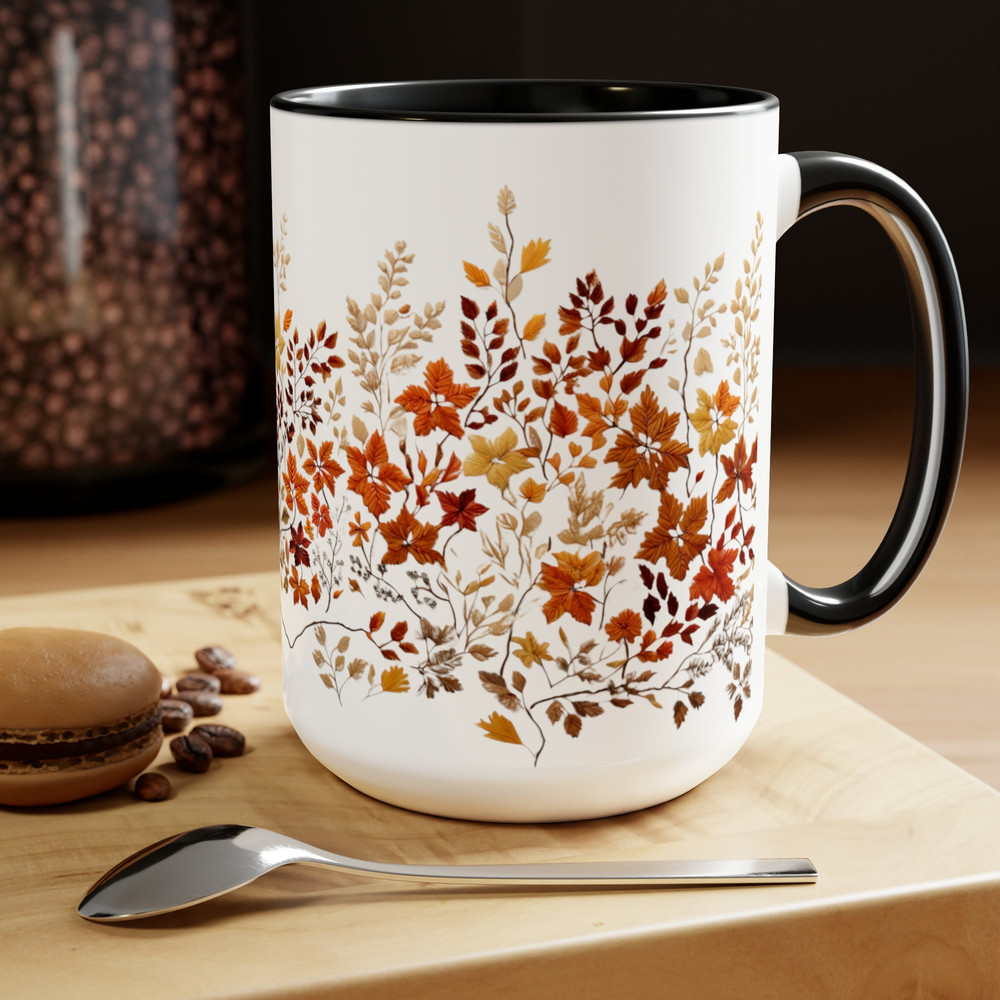 Beautiful Embroidery Coffee Mug Autumn Leaf Embroidered Design Tea Cup Fall Leaves Pattern Cup Pressed Fall Foliage Coffee Cup Fall Decor 2.jpg