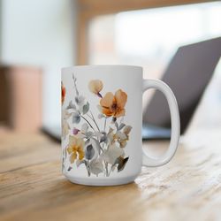 beautiful floral coffee mug wilflowers mug floral pretty coffee cup large 15oz