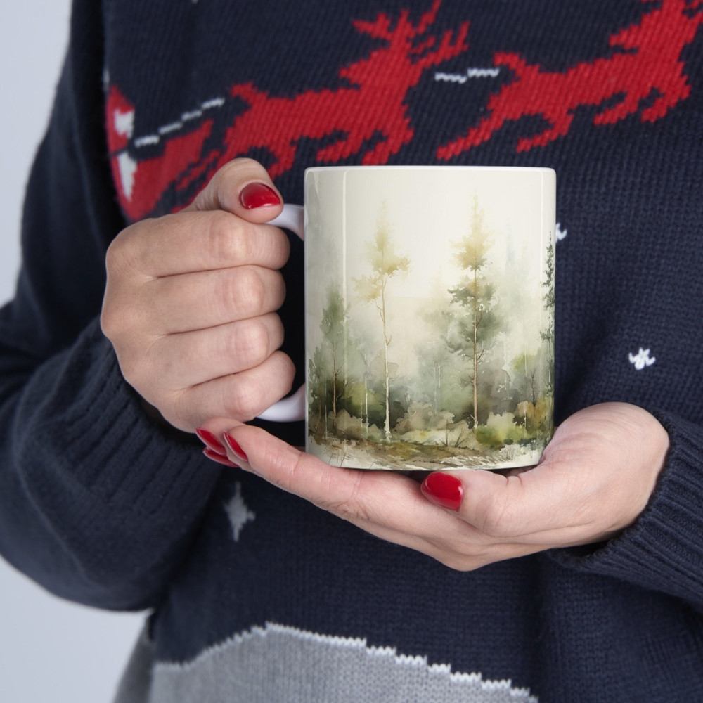 Beautiful Nature Mug Nature Inspired Gifts Coffee Mug Scenic Outdoor Tea Mug Pine Trees Coffee Cup Watercolor Forest Tea Cup Nature Cup 1.jpg