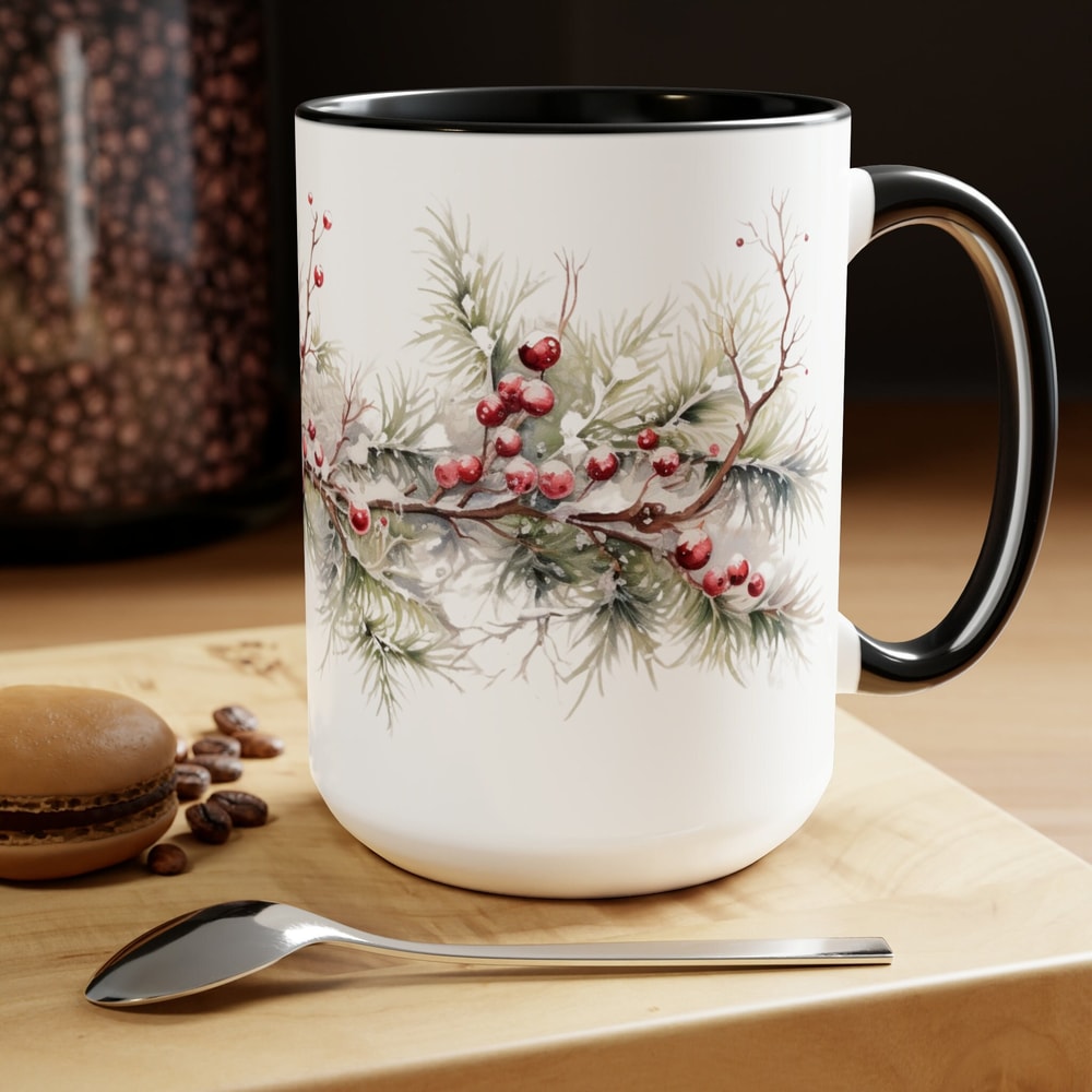 Beautiful Snowy Garland Coffee Mug Christmas Wreath Tea Cup Winter Holiday Ceramic Mug Festive Garland Drinkware Holiday Season Tea Mug 1.jpg
