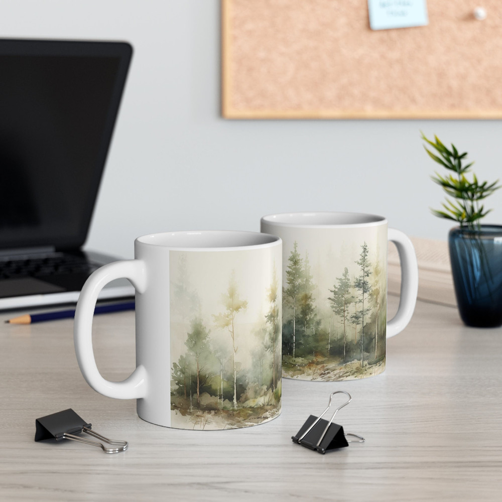 Beautiful Nature Mug Nature Inspired Gifts Coffee Mug Scenic Outdoor Tea Mug Pine Trees Coffee Cup Watercolor Forest Tea Cup Nature Cup 7.jpg