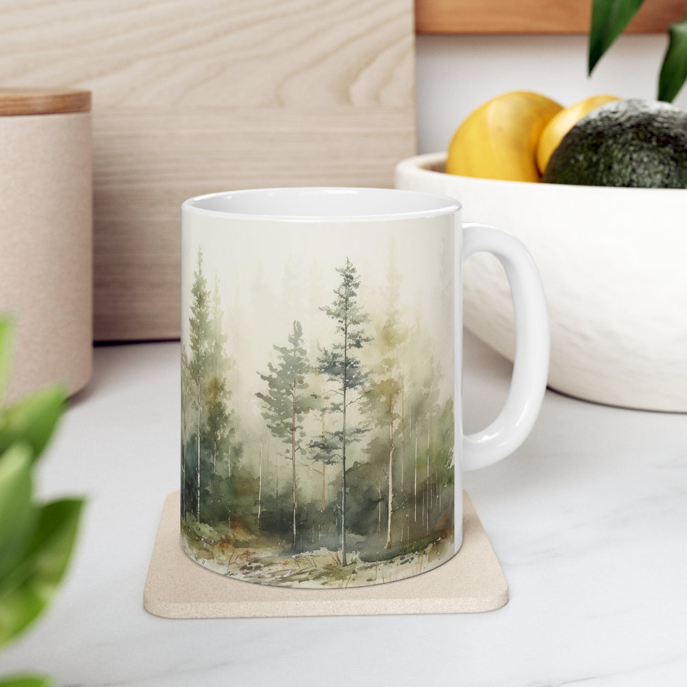 Beautiful Nature Mug Nature Inspired Gifts Coffee Mug Scenic Outdoor Tea Mug Pine Trees Coffee Cup Watercolor Forest Tea Cup Nature Cup 8.jpg