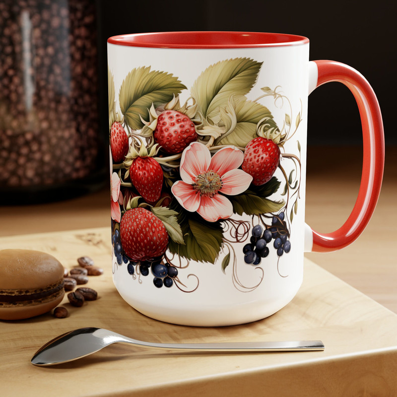 Beautiful Strawberry Mug Strawberry Ceramic Design 15oz Fruit Themed Coffee Mug Strawberry Garden Tea Mug Fruit Drinkware Garden Lover Gift 1.jpg