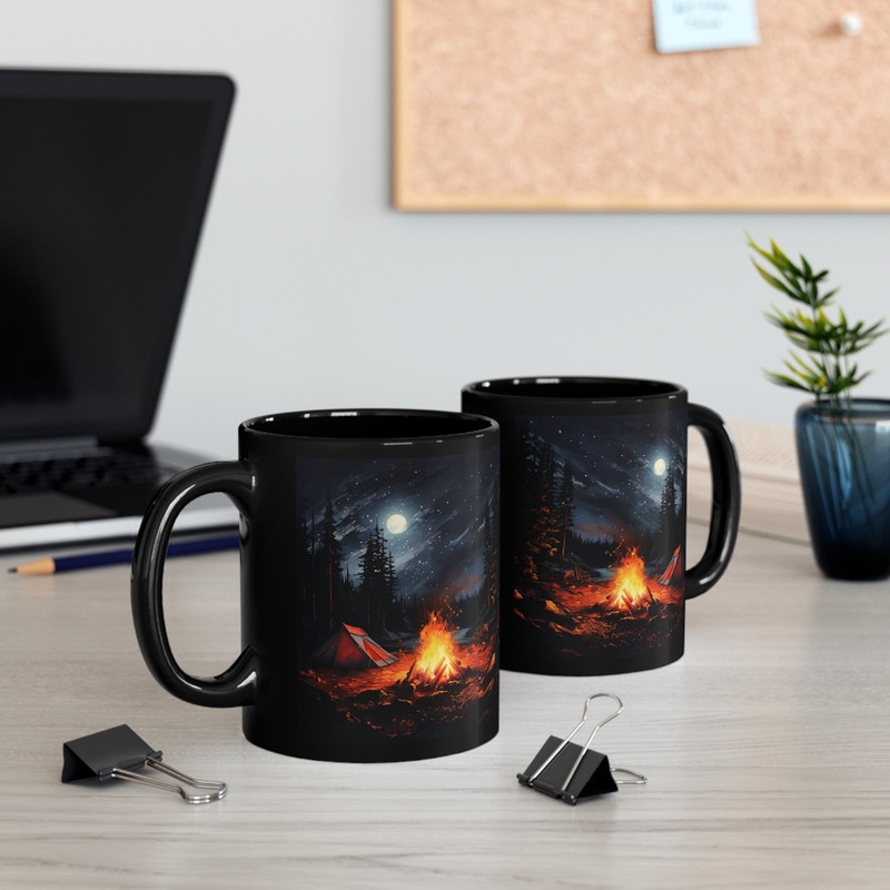 Black Campfire Mug 11oz Outdoor Camping Coffee Mug Celestial Nature Coffee Cup Hiking Tea Mug Outdoor Adventures Tea Cup Camping Mug Gift 5.jpg