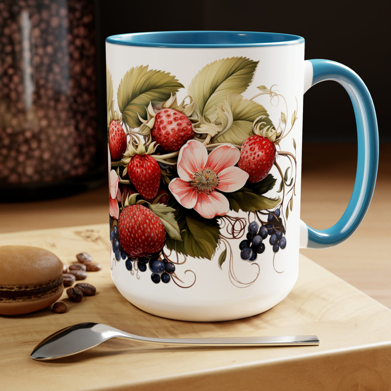 Beautiful Strawberry Mug Strawberry Ceramic Design 15oz Fruit Themed Coffee Mug Strawberry Garden Tea Mug Fruit Drinkware Garden Lover Gift 8.jpg