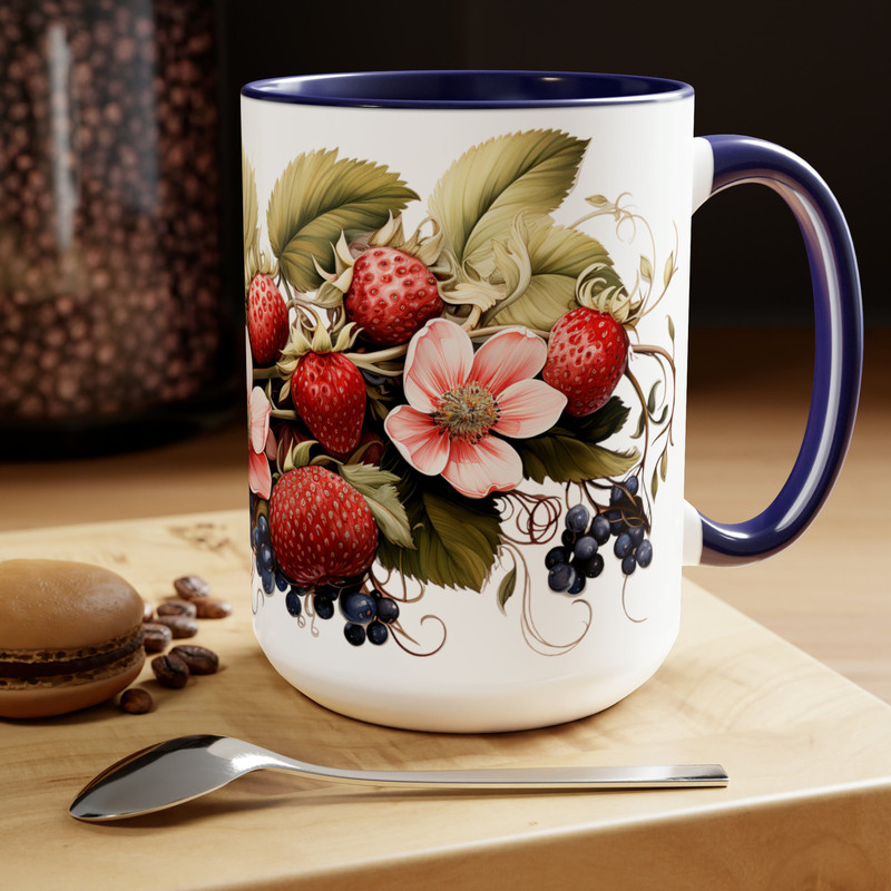 Beautiful Strawberry Mug Strawberry Ceramic Design 15oz Fruit Themed Coffee Mug Strawberry Garden Tea Mug Fruit Drinkware Garden Lover Gift 9.jpg
