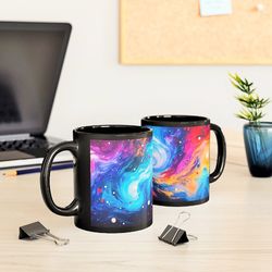 Black Galaxy Mug Vibrant Celestial Desk Decor Outer Space Decal Christmas Punk