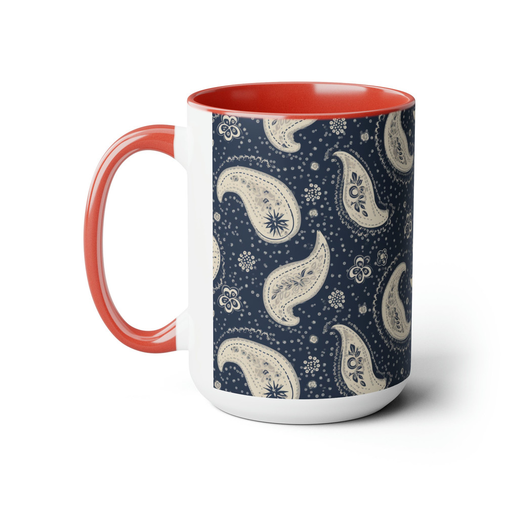 Blue Paisley Coffee Mug Daisy Mug Large15oz Ceramic Mug Elegant Paisley Floral Pattern Mug Vintage Paisley Tea Cup Floral Paisley Mug Gift 10.jpg