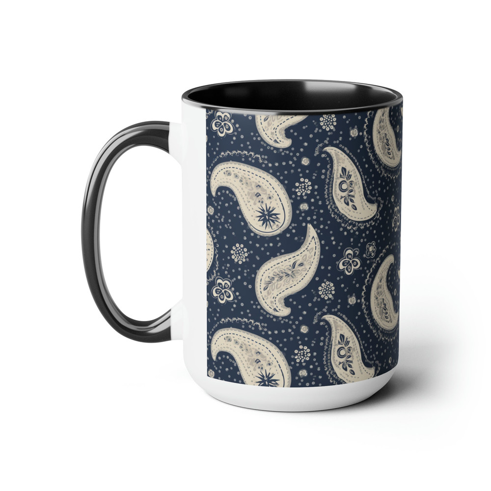 Blue Paisley Coffee Mug Daisy Mug Large15oz Ceramic Mug Elegant Paisley Floral Pattern Mug Vintage Paisley Tea Cup Floral Paisley Mug Gift 2.jpg