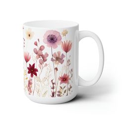 boho wildflowers mug cottagecore coffee mug pressed flowers tea mug pastel