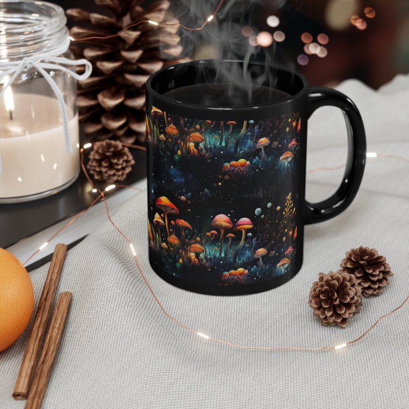 Celestial Mushroom Mug Starry Night Mushroom Mug Floral Moon Coffee Mug Mystical Mushroom Cup Mushroom And Space Mug Botanical Cup 2.jpg