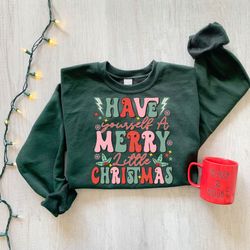 retro merry little christmas sweatshirt, womens christmas shirt, merry & bright christmas sweatshirt, christmas shirt,wo