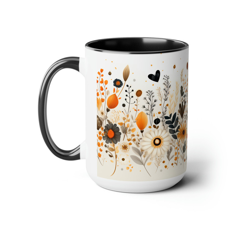 Cottagecore Floral Daisy Mug, Pressed Wildflowers With Daisies Coffee Mug, 15oz Large Ceramic Flower Pattern Mug, White Floral Tea Mug Gift 2.jpg