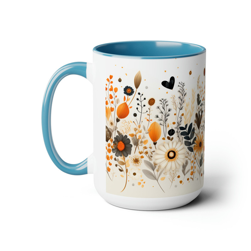 Cottagecore Floral Daisy Mug, Pressed Wildflowers With Daisies Coffee Mug, 15oz Large Ceramic Flower Pattern Mug, White Floral Tea Mug Gift 7.jpg